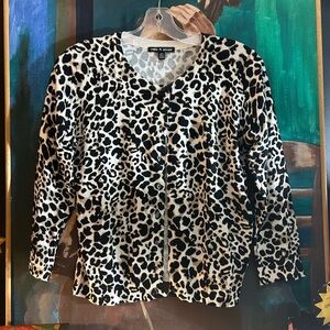 CABLE AND GAUGE Animal Print Cardigan Size Small 3/4 Sleeves